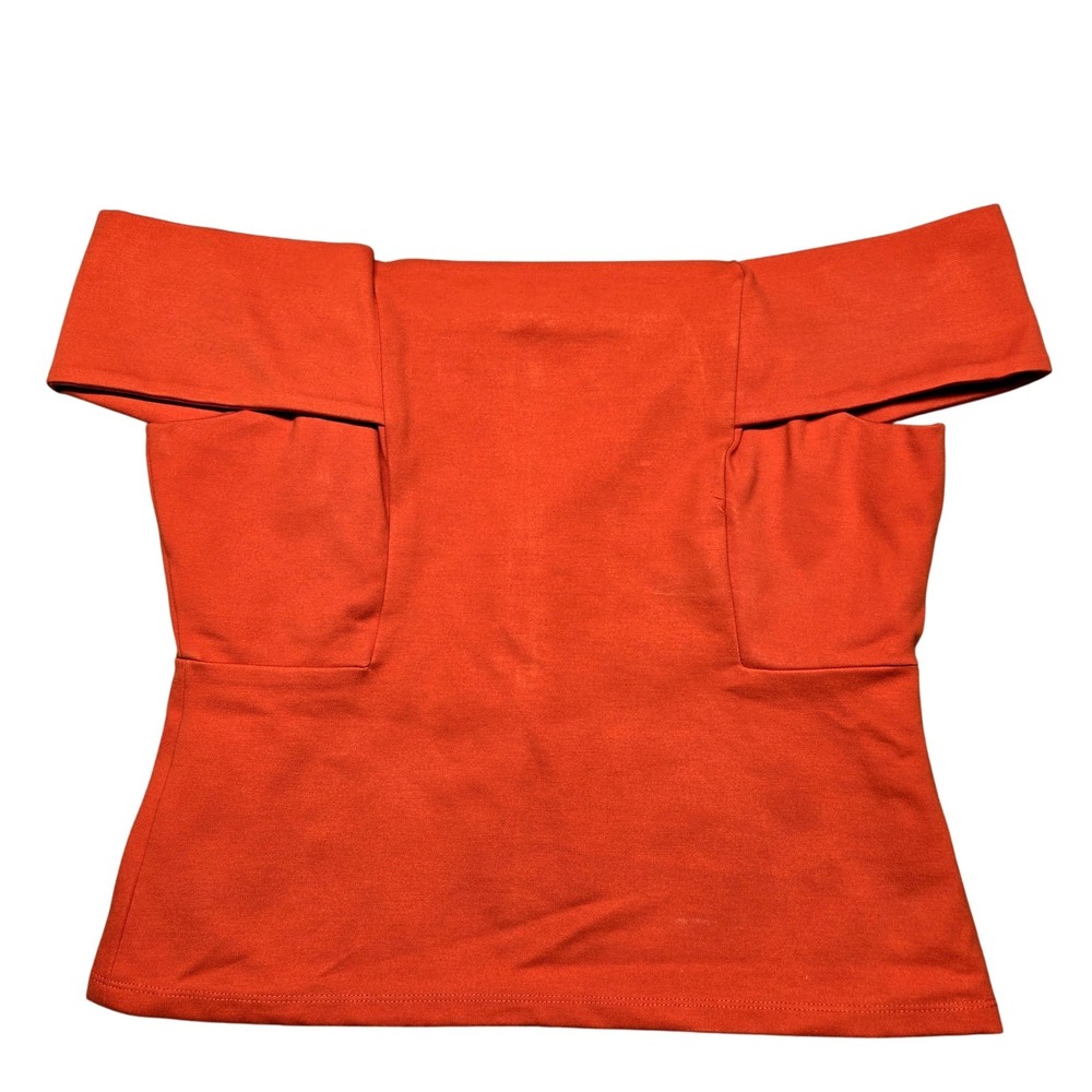 Deletta Anthropologie Top Womens Medium Orange Off Shoulder Zip Stretch Blouse